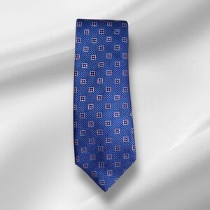 David Donahue Silk Blue and Red Geometric Tie